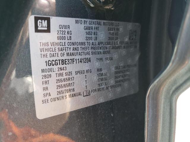1GCGTBE37F1141204 - 2015 CHEVROLET COLORADO L GRAY photo 10