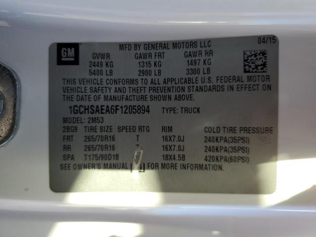 1GCHSAEA6F1205894 - 2015 CHEVROLET COLORADO WHITE photo 10