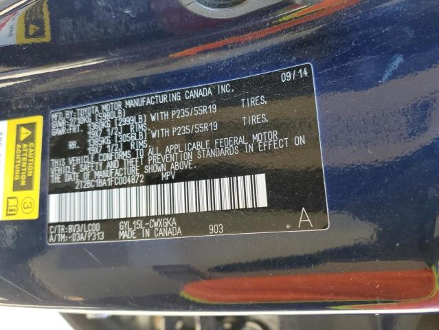 2T2BC1BA1FC004872 - 2015 LEXUS RX 450H BLUE photo 13