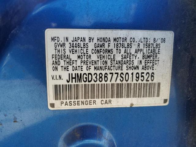 JHMGD38677S019526 - 2007 HONDA FIT S BLUE photo 10