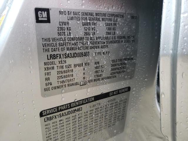 LRBFX1SA3JD008460 - 2018 BUICK ENVISION E GRAY photo 10