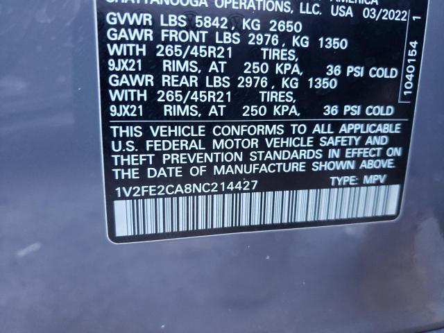 1V2FE2CA8NC214427 - 2022 VOLKSWAGEN ATLAS CROS Серый фото 10