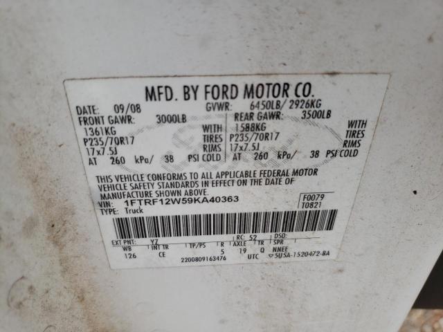 1FTRF12W59KA40363 - 2009 FORD F150 WHITE photo 10