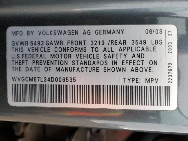 WVGCM67L34D006535 - 2004 VOLKSWAGEN TOUAREG 4. BLUE photo 10