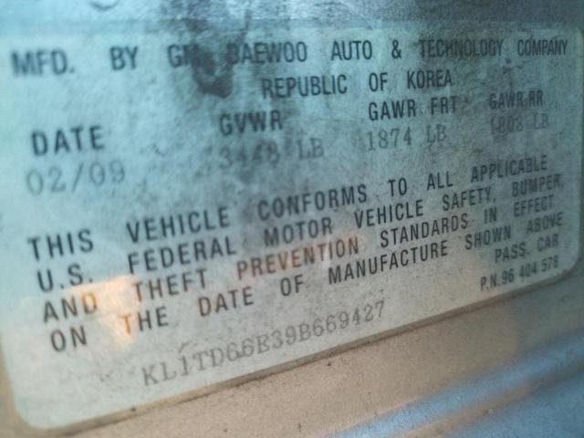 KL1TD66E39B669427 - 2009 CHEVROLET AVEO LS 灰色 照片 10