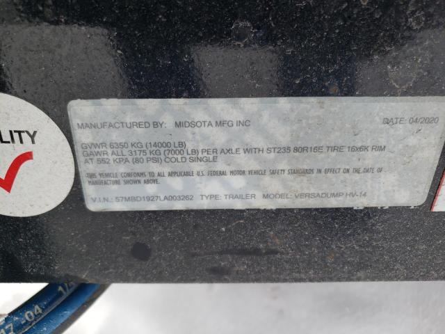 57MBD1927LA003262 - 2020 UTILITY TRAILER Qara foto 10