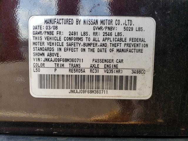 JNKAJ09F68M360711 - 2008 INFINITI EX35 BASE PURPLE photo 10