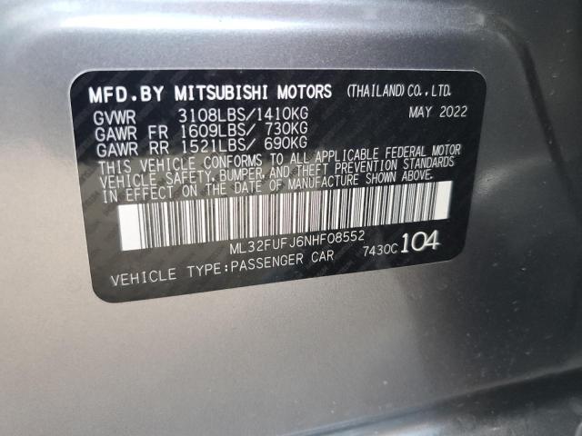 ML32FUFJ6NHF08552 - 2022 MITSUBISHI MIRAGE G4 GRAY photo 10