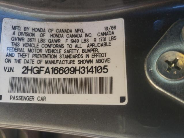 2HGFA16609H314105 - 2009 HONDA CIVIC LX-S Boz foto 12