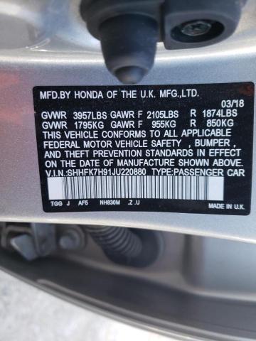 SHHFK7H91JU220880 - 2018 HONDA CIVIC SPOR 银色 照片 10