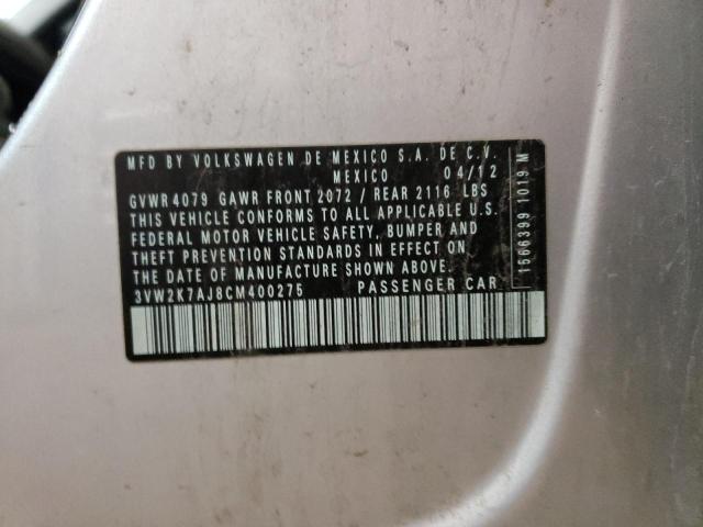 3VW2K7AJ8CM400275 - 2012 VOLKSWAGEN JETTA BASE SILVER photo 12