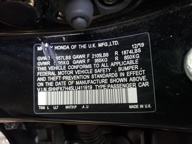 SHHFK7H45LU****** - 2020 HONDA CIVIC SPOR Սև լուսանկար 12