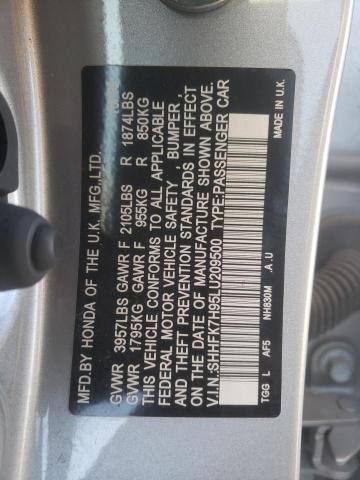 SHHFK7H95LU209500 - 2020 HONDA CIVIC SPOR 银色 照片 10