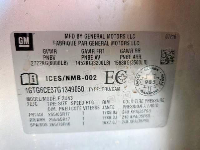 1GTG6CE37G1349050 - 2016 GMC CANYON SLE SILVER photo 10