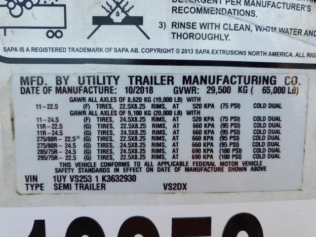 1UYVS2531K3632930 - 2019 UTILITY TRAILER WHITE photo 10