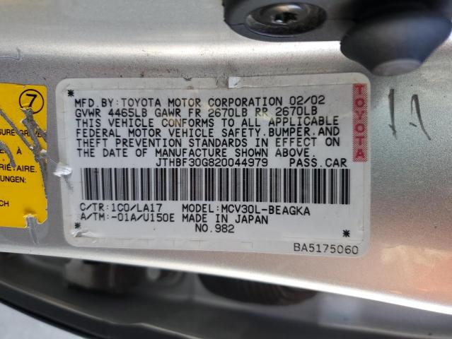 JTHBF30G820044979 - 2002 LEXUS ES 300 SILVER photo 12