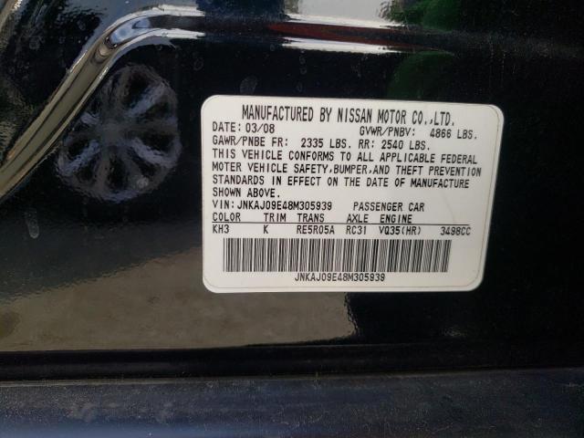 JNKAJ09E48M305939 - 2008 INFINITI EX35 BASE BLACK photo 10