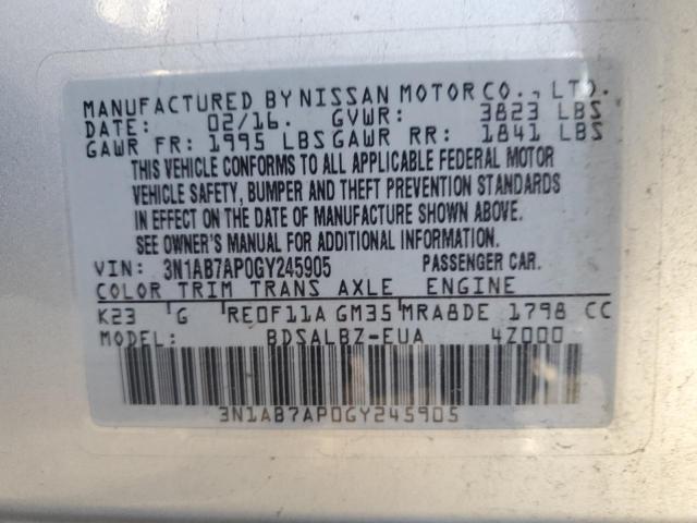 3N1AB7AP0GY245905 - 2016 NISSAN SENTRA SILVER photo 10