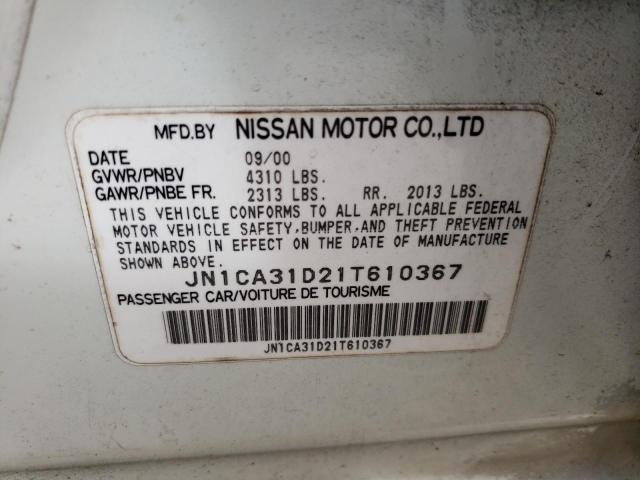 JN1CA31D21T610367 - 2001 NISSAN MAXIMA GXE WHITE photo 10