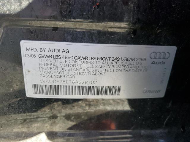 WAUDF78E76A228702 - 2006 AUDI A4 2.0T QU BLACK photo 10