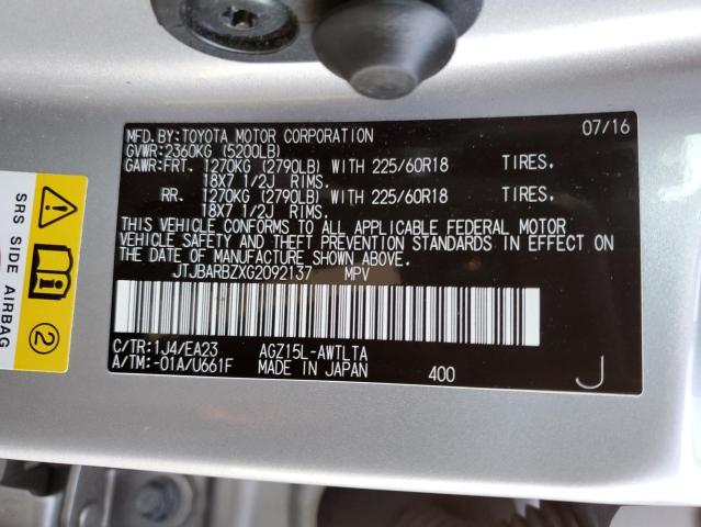 JTJBARBZXG2092137 - 2016 LEXUS NX 200T BA SILVER photo 13