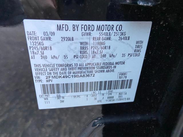 2FMDK49C19BA83672 - 2009 FORD EDGE LIMIT BLACK photo 10