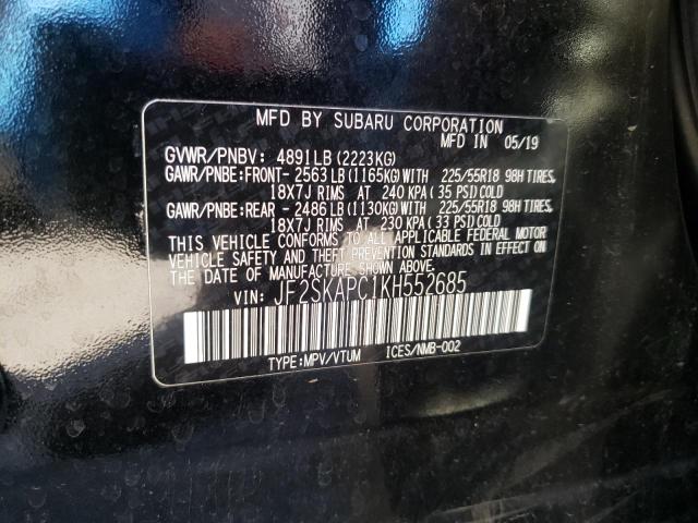 JF2SKAPC1KH552685 - 2019 SUBARU FORESTER S შავი ფოტო 10