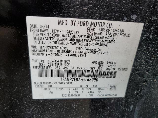 1FAHP2F87EG168990 - 2014 FORD TAURUS LIM BLACK photo 12