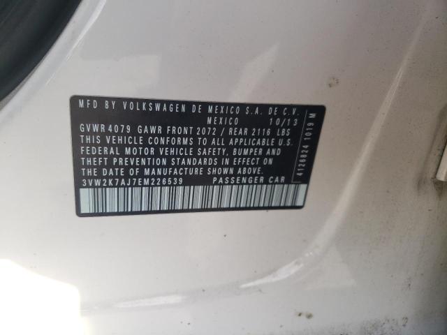 3VW2K7AJ7EM226539 - 2014 VOLKSWAGEN JETTA BASE 白色 照片 10