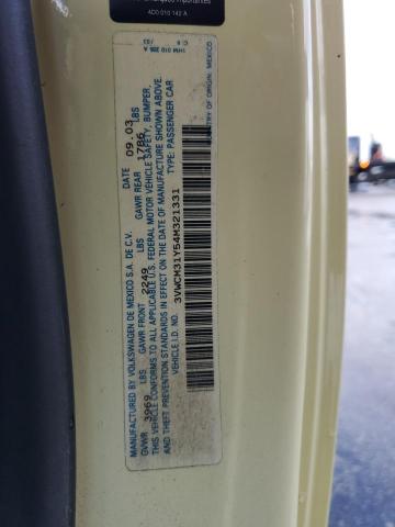 3VWCM31Y54M321331 - 2004 VOLKSWAGEN NEW BEETLE 黄色 照片 10