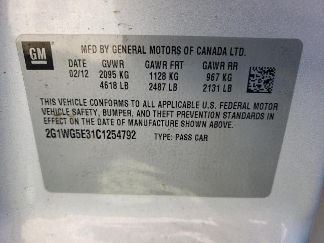 2G1WG5E31C1254792 - 2012 CHEVROLET IMPALA SILVER photo 10