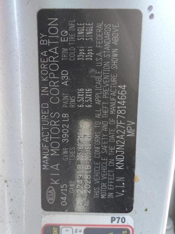 KNDJN2A27F7814664 - 2015 KIA SOUL SILVER photo 10