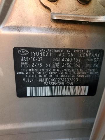 KMHFC46F27A197323 - 2007 HYUNDAI AZERA SE BEIGE photo 12