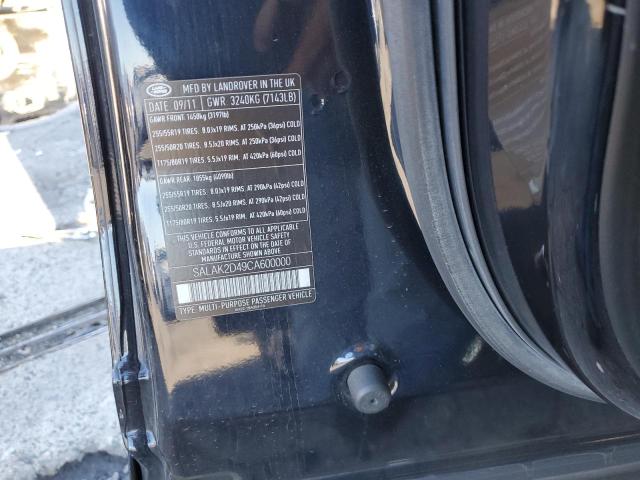SALAK2D49CA600000 - 2012 LAND ROVER LR4 HSE LU BLACK photo 10