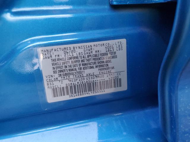 3N1AB8DV4LY255511 - 2020 NISSAN SENTRA SR BLUE photo 10