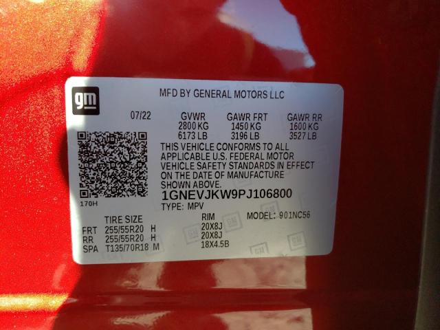 1GNEVJKW9PJ106800 - 2023 CHEVROLET TRAVERSE R RED photo 10