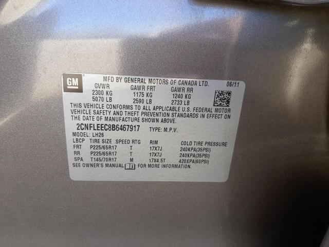 2CNFLEEC8B6467917 - 2011 CHEVROLET EQUINOX LT GRAY photo 10