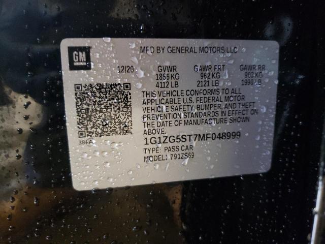 1G1ZG5ST7MF048999 - 2021 CHEVROLET MALIBU RS BLACK photo 10