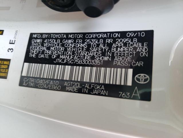 JTKJF5C75B3003351 - 2011 TOYOTA SCION TC أبيض صورة 10