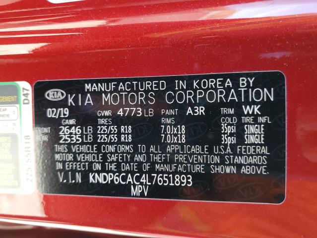 KNDP6CAC4L7651893 - 2020 KIA SPORTAGE S BURGUNDY photo 10