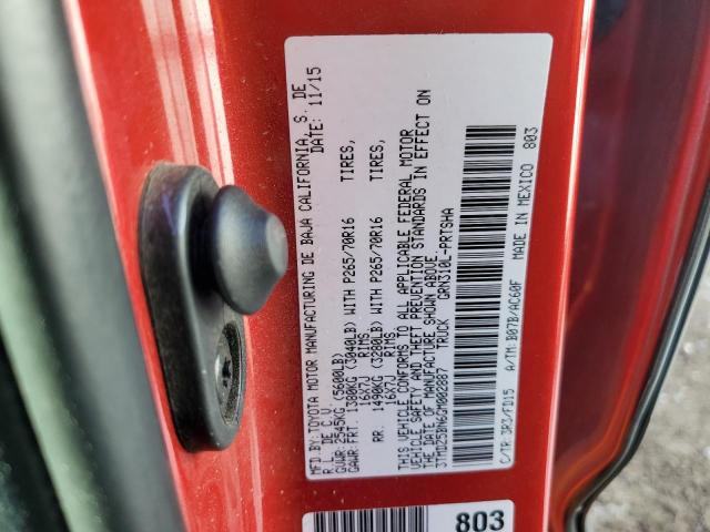 3TMDZ5BN6GM002887 - 2016 TOYOTA TACOMA DOU 红色 照片 12