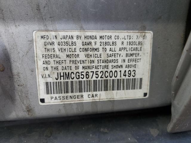 JHMCG56752C001493 - 2002 HONDA ACCORD SE SILVER photo 12