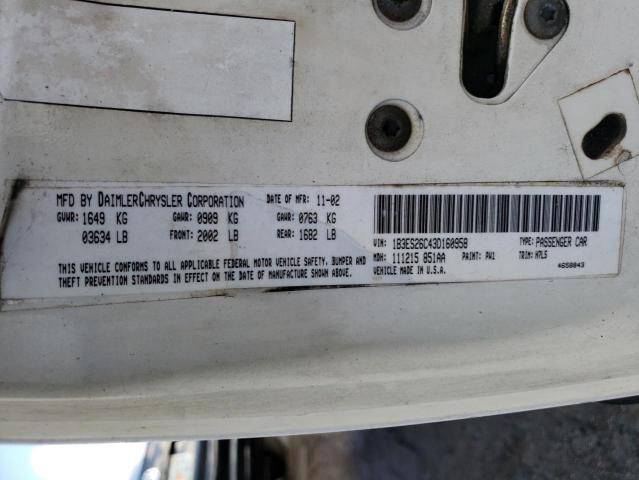 1B3ES26C43D160958 - 2003 DODGE NEON SE WHITE photo 10