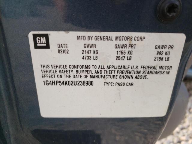 1G4HP54K02U238980 - 2002 BUICK LESABRE CU BLUE photo 10