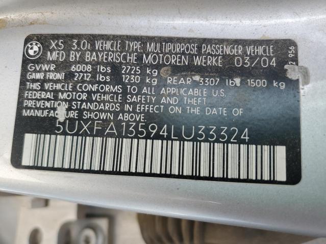 5UXFA13594LU33324 - 2004 BMW X5 3.0I SILVER photo 13