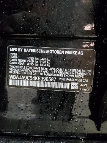 WBAJA9C54KB398587 - 2019 BMW 530E BLACK photo 10