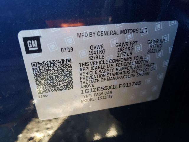 1G1ZE5SX1LF011745 - 2020 CHEVROLET MALIBU PRE ლურჯი ფოტო 10