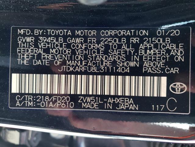 JTDKARFU8L3111404 - 2020 TOYOTA PRIUS L BLACK photo 10