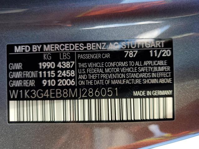 W1K3G4EB8MJ286051 - 2021 MERCEDES-BENZ A 220 GRAY photo 12