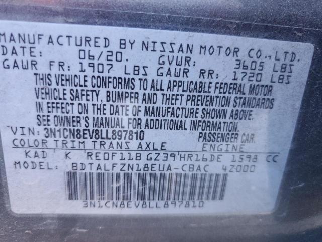 3N1CN8EV8LL897810 - 2020 NISSAN VERSA SV GRAY photo 12